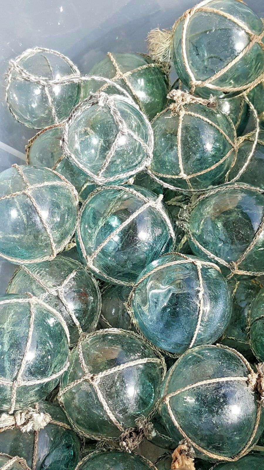 Japanese Glass Fishing FLOATS 2 LOT-5 Round NETTED Buoy Balls